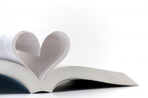 Pages of a book made into a heart shape. Symbolizes a love of books, reading and education, or romance.
